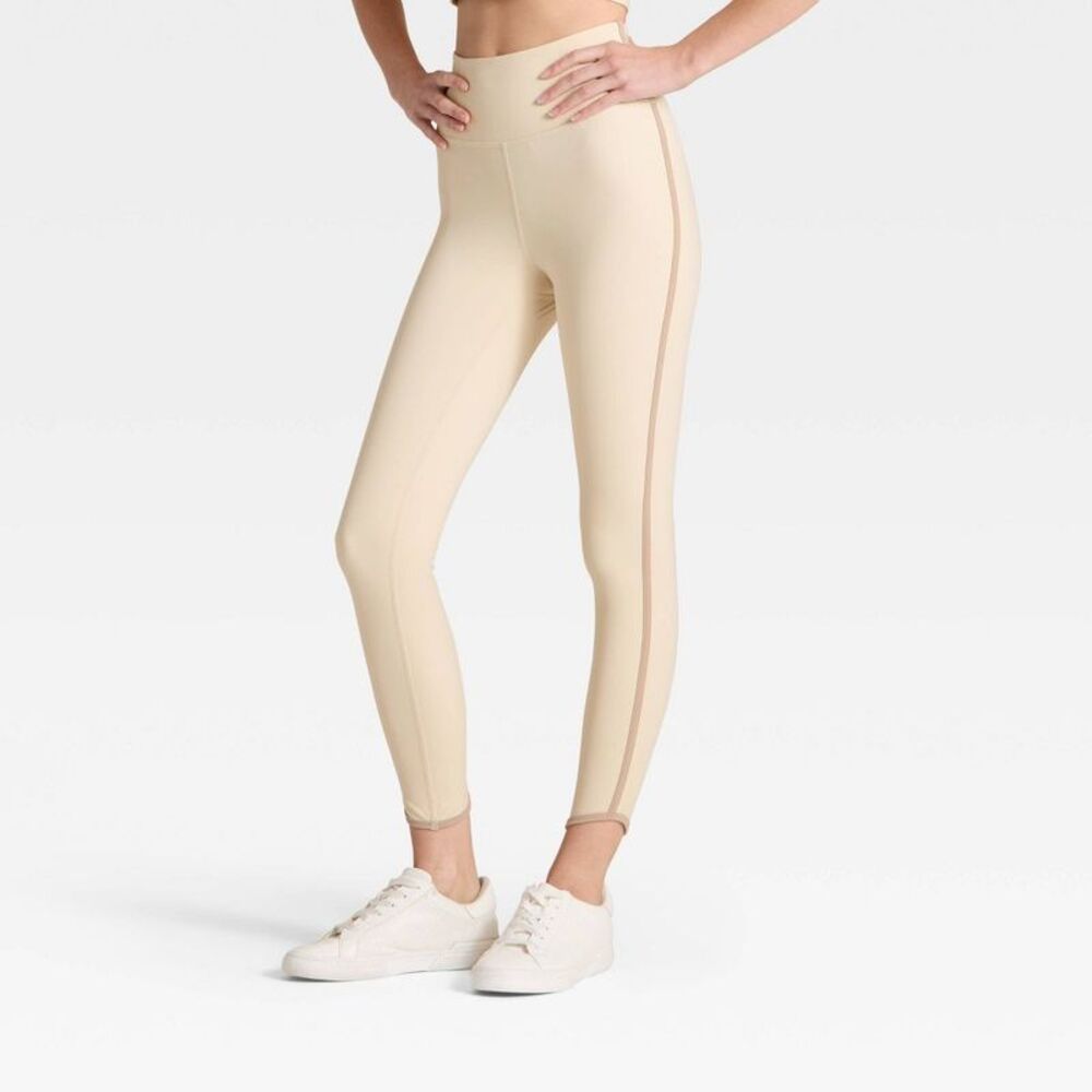 Women's High-Rise Contrast Piped 7/8 Leggings - JoyLab Tan/Taupe XL